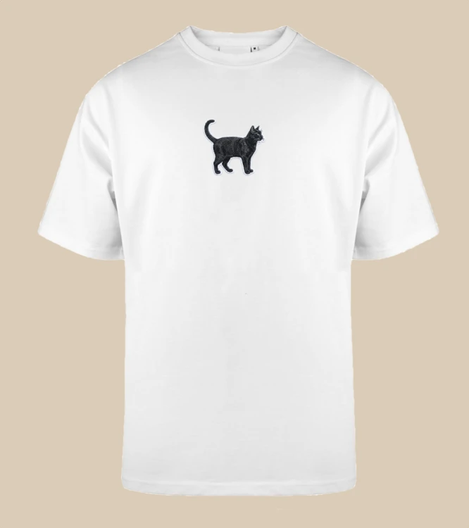 Czarny Kot Naszywka T-shirt oversize