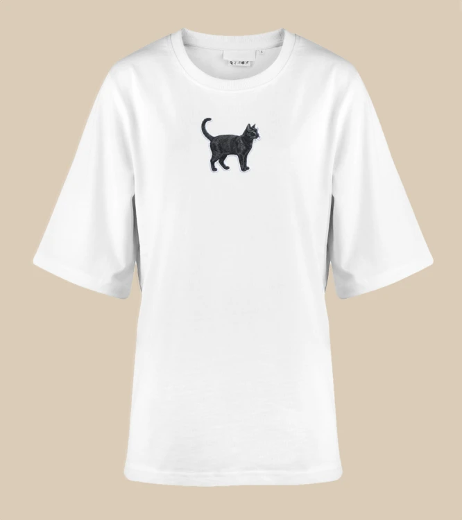 Czarny Kot Naszywka T-shirt oversize