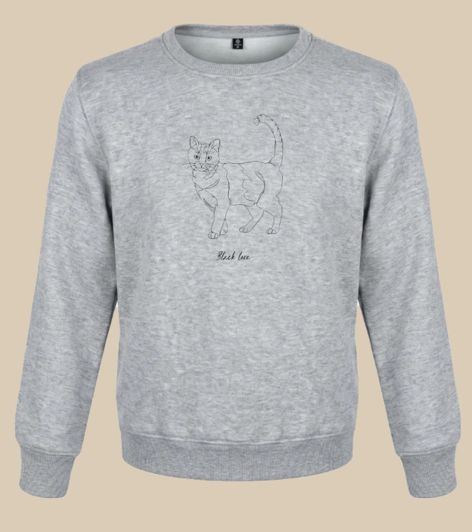 Czarny Kot Outline Bluza unisex