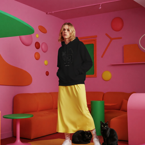Czarny Kot Outline Bluza z kapturem