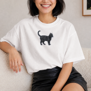 Czarny Kot Naszywka T-shirt oversize
