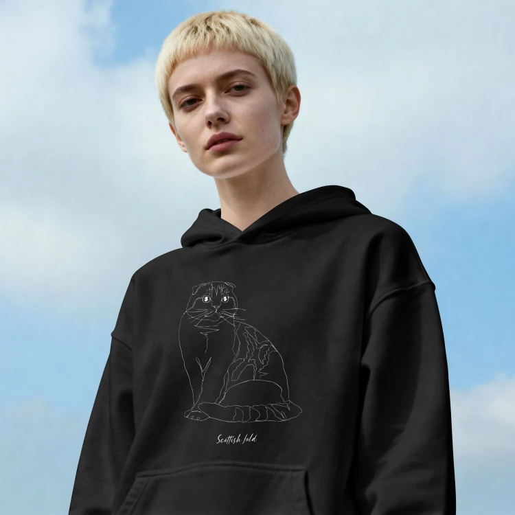Kot Szkocki Zwisłouchy Outline Bluza z kapturem