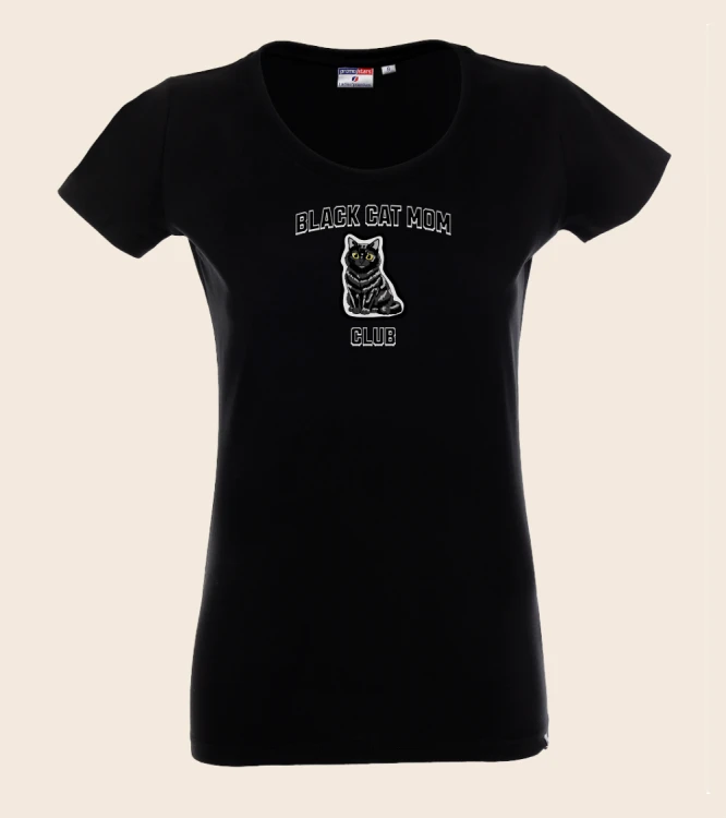 Czarny Kot Mom Club T-shirt
